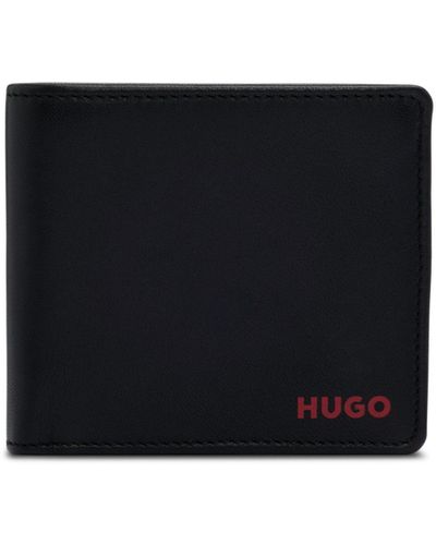 HUGO Leather Billfold Wallet With Logo Details - Black