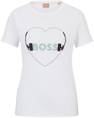 BOSS Camiseta regular fit en algodón con estampado de temporada - Blanco