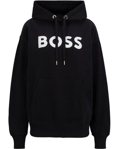 BOSS Hoodie aus Baumwoll-Mix mit kontrastfarbenem Logo - Schwarz