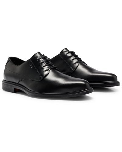 HUGO Derby Shoes In Nappa Leather With Embossed Logo - Black