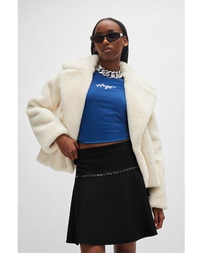 HUGO Relaxed-fit Jacket In Faux Fur With Stacked Logo - White