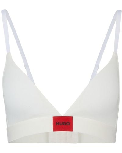 HUGO Triangle Bra In Stretch Cotton With Red Logo Label - White