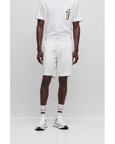 BOSS Slim-fit Shorts In Stretch-cotton Gabardine - White