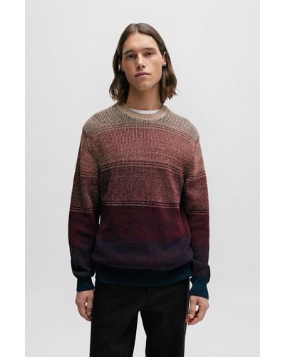 BOSS Cotton-blend Regular-fit Sweater With Degradé Knit - Purple