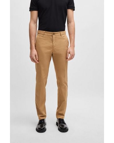 BOSS Slim-fit Trousers In Stretch Cotton - Natural