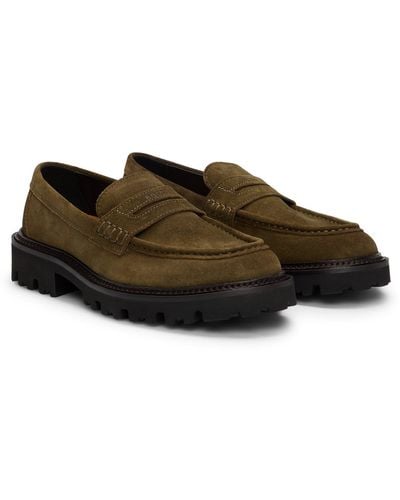 BOSS Suede Loafers With Penny Trim - Brown