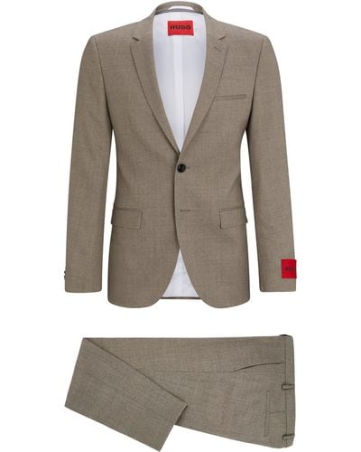 HUGO Extra Slim-Fit Anzug aus gemustertem Woll-Mix mit Canvas-Struktur - Grau