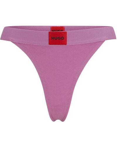 HUGO Stretch-cotton Thong Briefs With Red Logo Label - Purple
