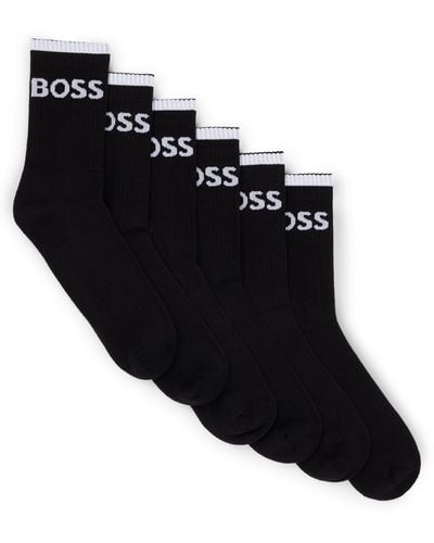 BOSS by HUGO BOSS Six-pack Of Ribbed Short Socks In A Cotton Blend - Black