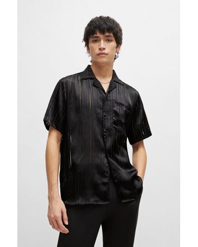 HUGO Relaxed-fit Shirt With Burnout-print Stripes - Black