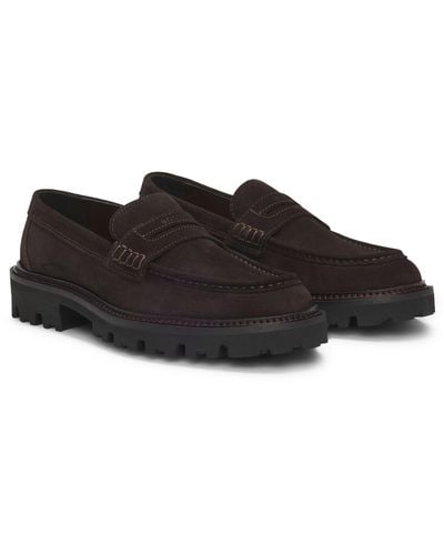 BOSS Suede Loafers With Penny Trim - Black