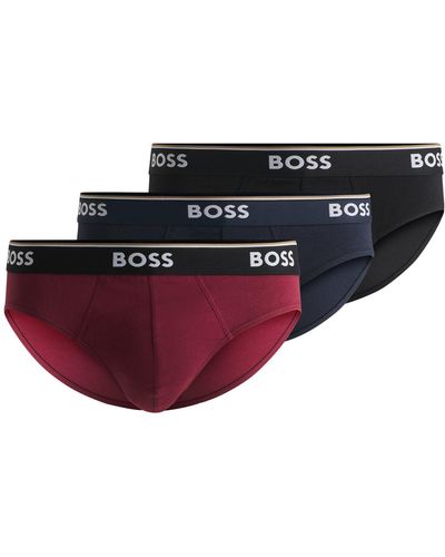 BOSS Three-pack Of Stretch-cotton Briefs With Logo Waistbands - Red
