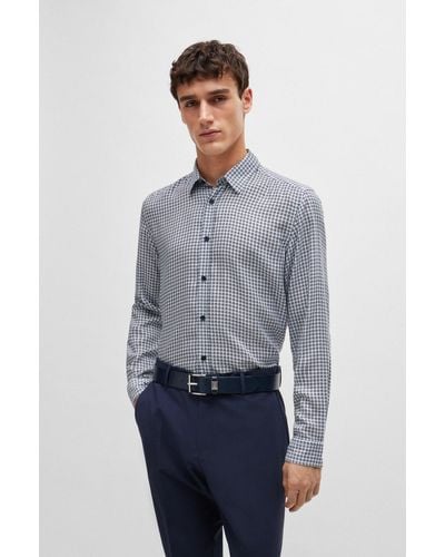 BOSS Regular-fit Shirt In Printed Chambray - Grey