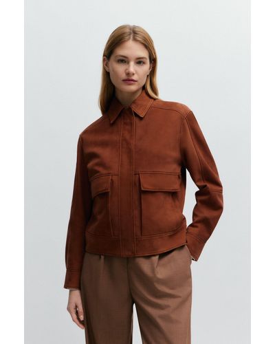 BOSS Regular-fit Jacket In Nubuck Leather - Brown