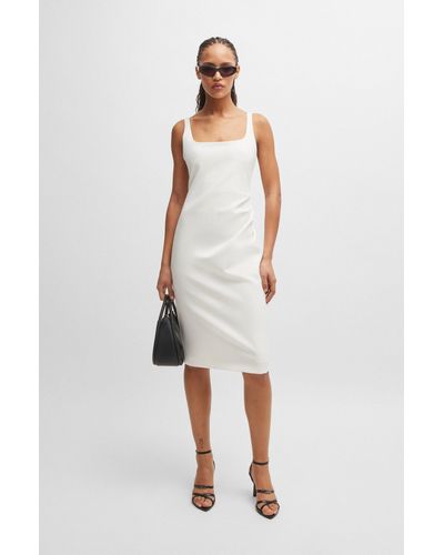HUGO Square-neck Dress With Gathered Details - White