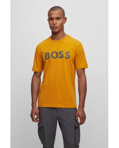 BOSS Stretch-cotton T-shirt With Decorative Reflective Logo - Orange