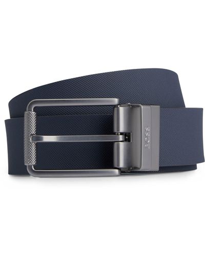 BOSS by HUGO BOSS Signature-stripe Fabric Belt With Leather Trims - Blue