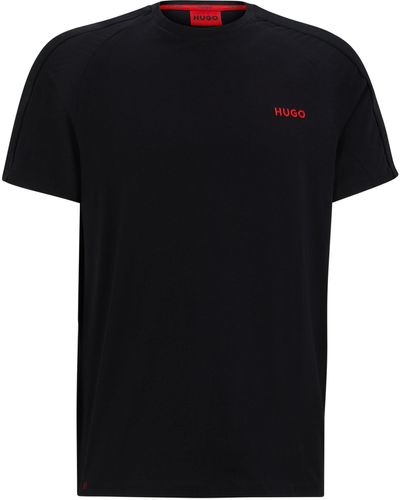 HUGO T-Shirt aus Stretch-Baumwolle mit Logo-Tapes an den Ärmeln - Schwarz
