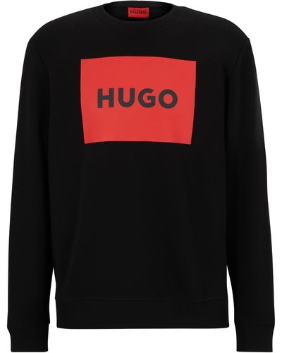 HUGO Pullover aus Baumwoll-Terry mit rotem Logo-Print - Schwarz