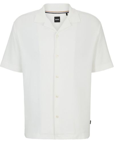 BOSS Regular-Fit Hemd aus Baumwoll-Bouclé mit geripptem Kragen - Weiß