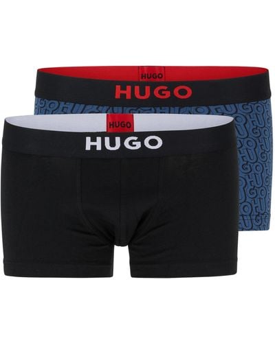 HUGO Two-pack Of Stretch-cotton Trunks With Logo Waistbands - Black