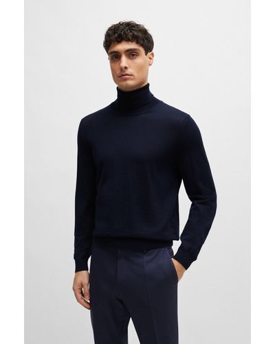 BOSS Slim-fit Rollneck Sweater In Wool - Blue