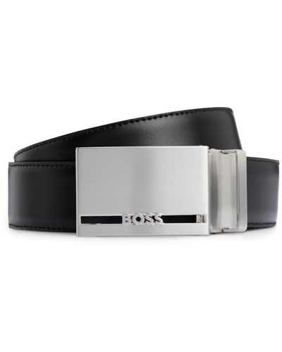 BOSS Italian-leather Reversible Belt With Branded Keeper - Black