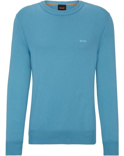 BOSS Regular-fit Sweatshirt Met Logostiksel Van Katoenen Jersey - Blauw