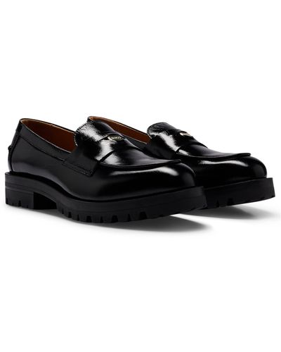 BOSS Leather Moccasins With Branded Penny Trim - Black