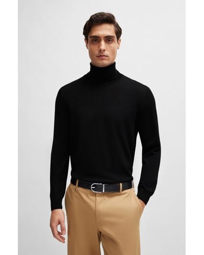 BOSS Slim-fit Rollneck Sweater In Wool - Black