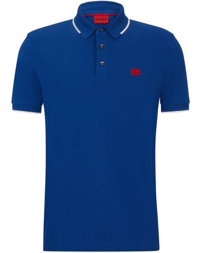 HUGO Slim-Fit Poloshirt aus Baumwoll-Piqué mit Logo-Label - Blau