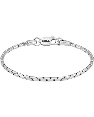 BOSS Bracelet argenté avec fermoir mousqueton logoté - Blanc