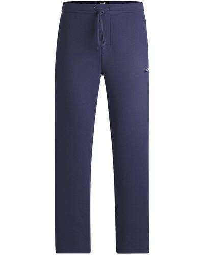BOSS Pyjama-Hose aus Baumwoll-Mix mit Logo-Stickerei - Blau