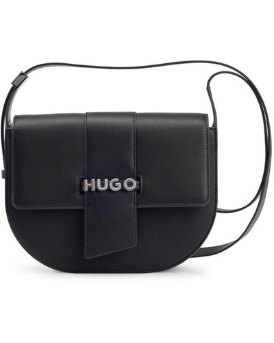 HUGO Sac besace en similicuir avec logo en métal - Noir