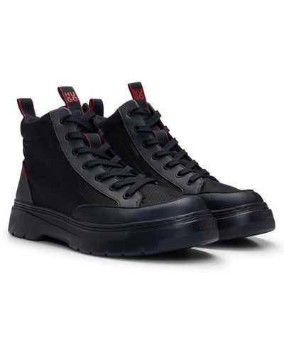 HUGO Mixed-material High-top Trainers With Red Details - Black