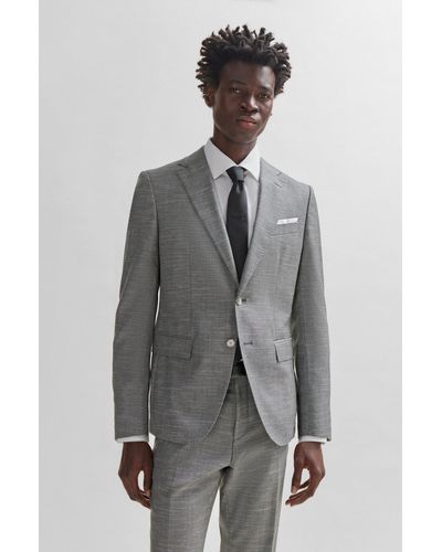BOSS Slim-fit Jacket In A Patterned Wool Blend - Gray