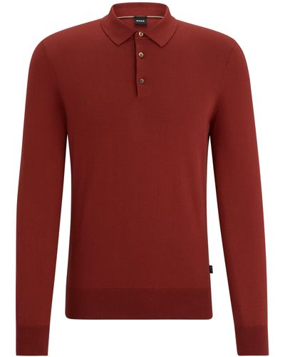 BOSS Regular-Fit Pullover aus Baumwoll-Jersey mit Polokragen - Rot