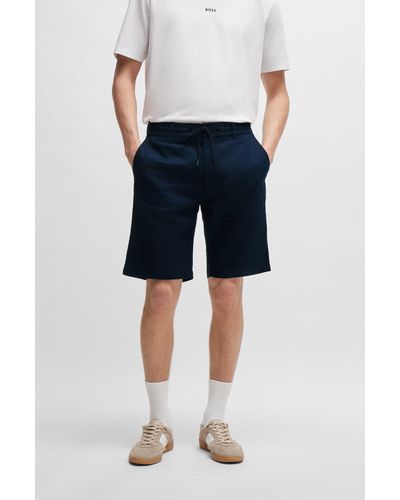 BOSS Tapered-fit Shorts In A Linen Blend - Blue