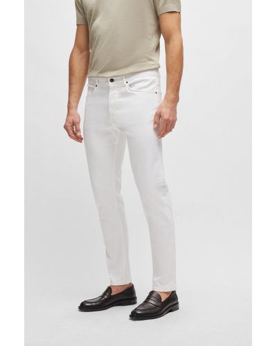 BOSS Tapered-fit Jeans In White Italian Stretch Denim