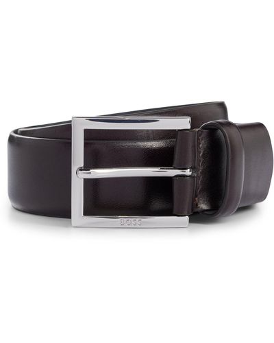 BOSS Leather Belt With Square Logo-engraved Buckle - Brown