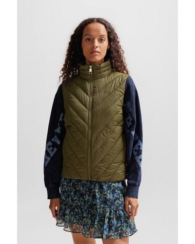 BOSS Water-repellent Slim-fit Gilet With Quilting - Green