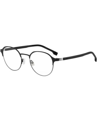 BOSS Round Optical Frames In Black Steel With Striped Hinge