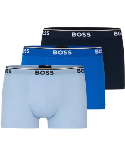 BOSS Three-pack Of Stretch-cotton Trunks With Logo Waistbands - Blue