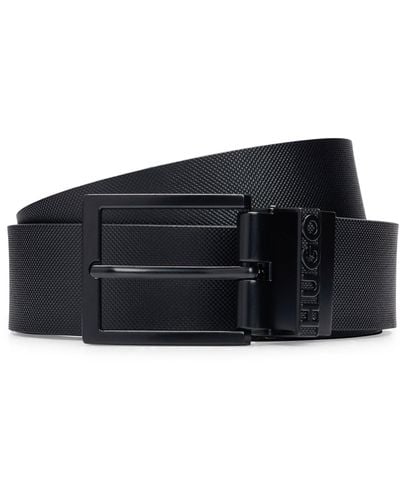 HUGO Reversible Italian-leather Belt With Pin And Plaque Buckles - Black