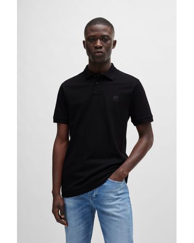 BOSS Stretch-cotton Slim-fit Polo Shirt With Logo Patch - Black