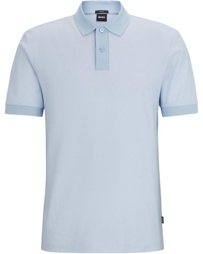 BOSS Slim-Fit Poloshirt aus merzerisierter Baumwolle in zweifarbiger Optik - Blau