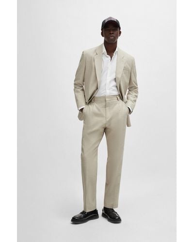 HUGO Regular-fit Suit In Patterned Linen-look Cloth - Natural