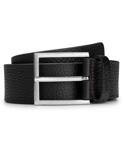 HUGO Grained-leather Belt With Logo-stamped Keeper - Black