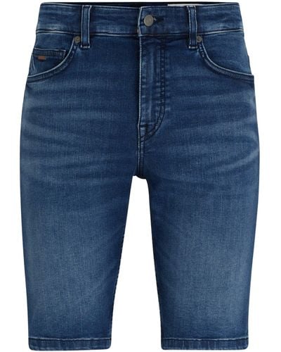 BOSS Slim-fit Shorts Van Blauw, Soft-motion Denim