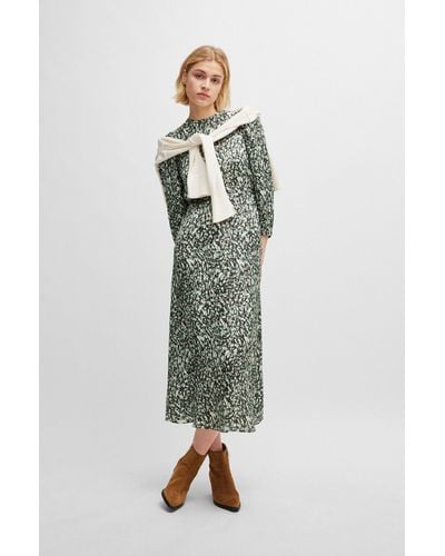 BOSS Long-sleeved Dress In Printed Canvas With Buttoned Placket - Gray